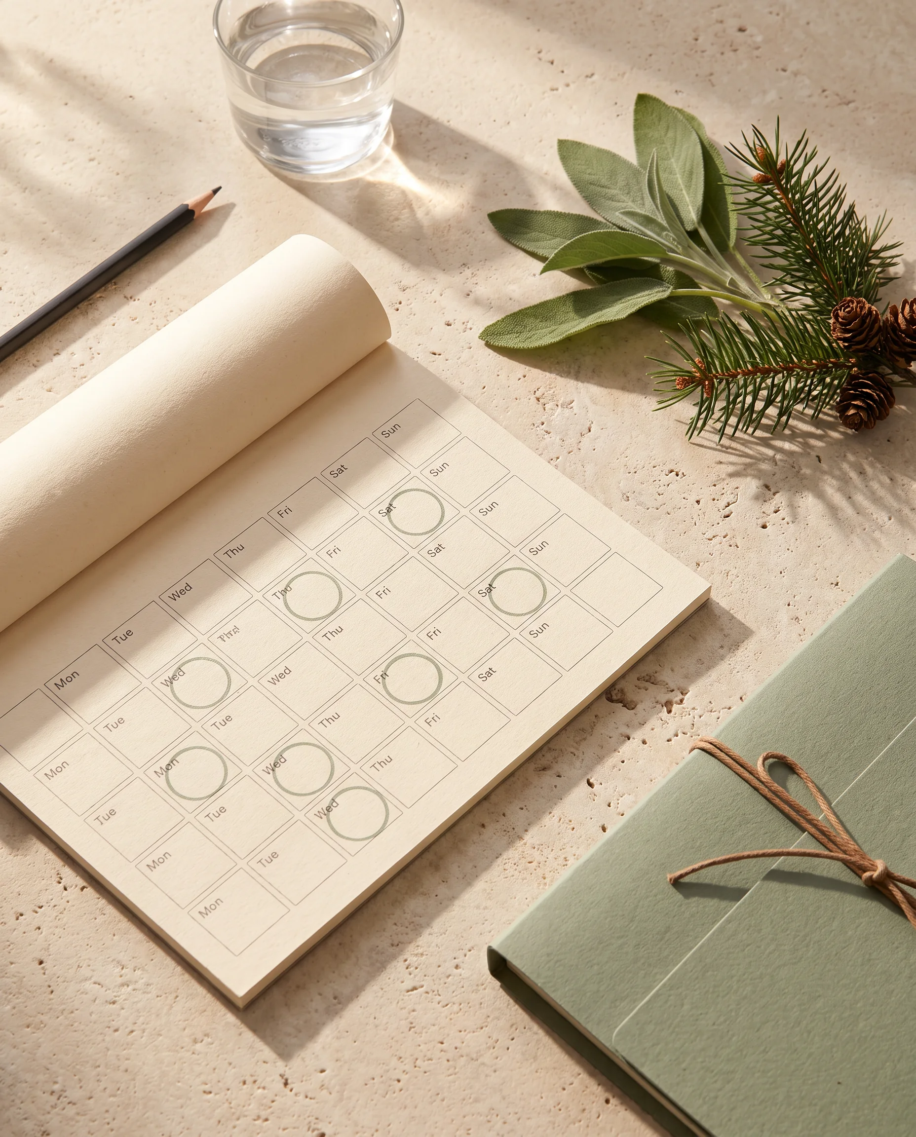 Calendar with recurring appointments beside a sage care folder